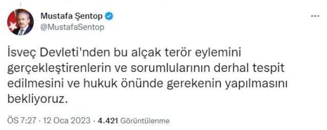TBMM Başkanı Şentop, İsveç Meclis Başkanı Norlen'in Türkiye'ye yapacağı ziyareti iptal etti