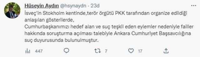 Cumhurbaşkanı Erdoğan, İsveç'te terör örgütü PKK'nın organize ettiği gösterilerle ilgili suç duyurusunda bulundu Cumhurbaşkanı Erdoğan, İsveç'te terör örgütü PKK'nın organize ettiği gösterilerle ilgili suç duyurusunda bulundu