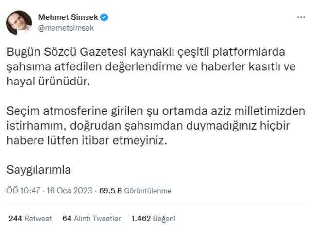 Mehmet Şimşek'ten 'Geri dönmem' dediği iddialarına yanıt: Haberler kasıtlı ve hayal ürünüdür Mehmet Şimşek'ten 'Geri dönmem' dediği iddialarına yanıt: Haberler kasıtlı ve hayal ürünüdür
