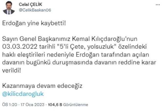 Cumhurbaşkanı Erdoğan'ın Kılıçdaroğlu'na açtığı dava reddedildi