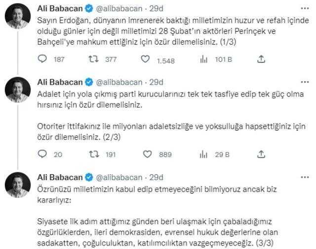 Cumhurbaşkanı Erdoğan'ın 'Sen git çocuk bezi sat' dediği Ali Babacan'dan yanıt: Özür dilemelisiniz