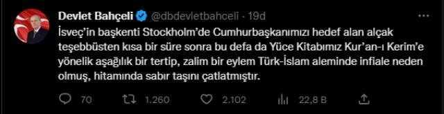 İsveç'teki çirkin olaya Bahçeli'den zehir zemberek sözler: Barbarlığın ve vandallığın aleni gösterimi ve somut örneğidir İsveç'teki çirkin olaya Bahçeli'den zehir zemberek sözler: Barbarlığın ve vandallığın aleni gösterimi ve somut örneğidir