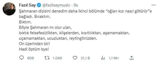 Fazıl Say, Şahmaran dizisini yerden yere vurdu: On üzerinden bir