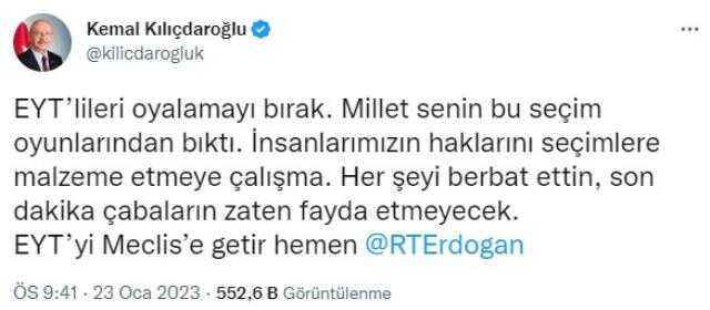 Kılıçdaroğlu'ndan Cumhurbaşkanı Erdoğan'a çok sert EYT çıkışı: Oyalamayı bırak