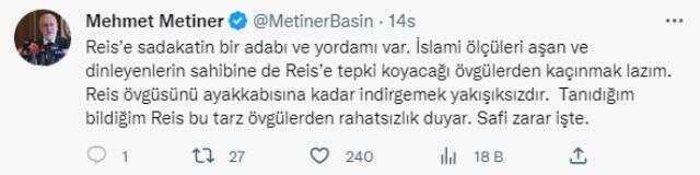 Mehmet Metiner'den 'Tayyip ağabeyin ayakkabısını yalamamız lazım' diyen AK Partili vekile tepki Mehmet Metiner'den 'Tayyip ağabeyin ayakkabısını yalamamız lazım' diyen AK Partili vekile tepki
