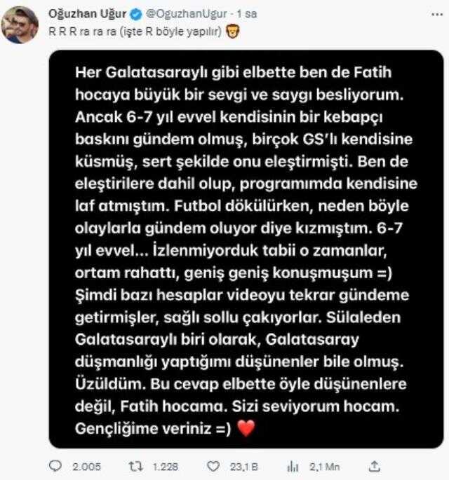 Oğuzhan Uğur, Fatih Terim'den özür diledi: Gençliğime ver hocam