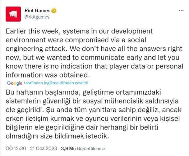 Riot Games hacklendi! Kaynak kodları sızdırıldı Riot Games hacklendi! Kaynak kodları sızdırıldı