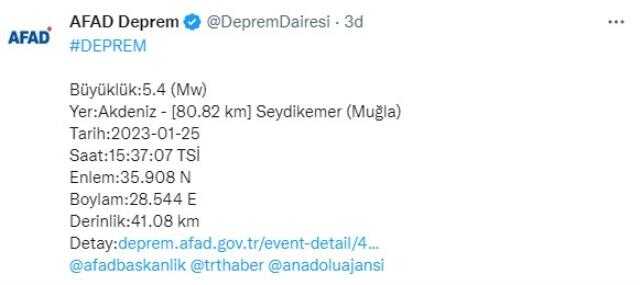 Son Dakika: Muğla'nın Seydikemer ilçesinde 5.4 büyüklüğünde deprem! Sarsıntı çevre illerde de hissedildi Son Dakika: Muğla'nın Seydikemer ilçesinde 5.4 büyüklüğünde deprem! Sarsıntı çevre illerde de hissedildi
