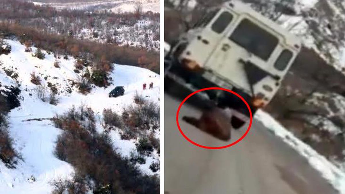 Vurdukları domuzu aracın arkasına bağlayarak böyle sürüklediler