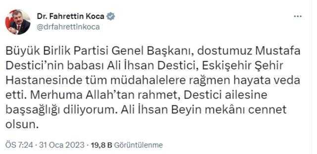 Ali İhsan Destici kimdir, öldü mü, kaç yaşında vefat etti? Ali İhsan Destici neden vefat etti, hastalığı neydi? Mustafa Destici'nin babası kimdir?