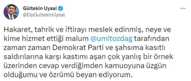 Özdağ için kullandığı ifade ile tepki çeken Gültekin Uysal, özür diledi