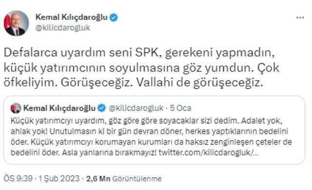 Kılıçdaroğlu SPK'ya yeniden seslendi: Çok öfkeliyim, görüşeceğiz