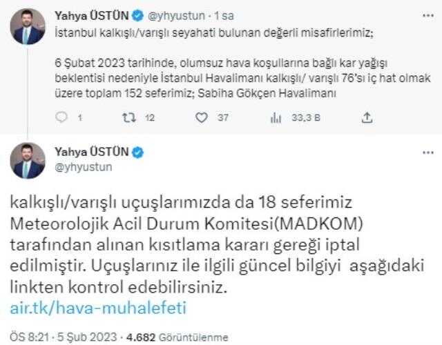 THY 170, Pegasus tüm seferlerini iptal THY 170, Pegasus tüm seferlerini iptal