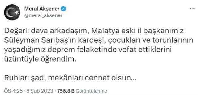 Acı haberi Akşener verdi! İYİ Partili siyasetçinin kardeşi ve ailesi depremde hayatını kaybetti