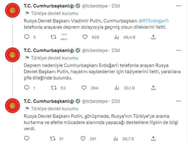 Cumhurbaşkanı Erdoğan'ı arayan Putin, Rusya'nın Türkiye'ye yapacağı desteklere ilişkin bilgi verdi Cumhurbaşkanı Erdoğan'ı arayan Putin, Rusya'nın Türkiye'ye yapacağı desteklere ilişkin bilgi verdi