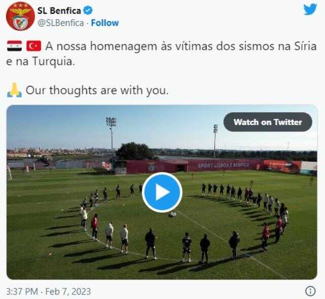 Avrupa devi Benfica, antrenman öncesinde depremde hayatını kaybedenler için saygı duruşunda bulundu
