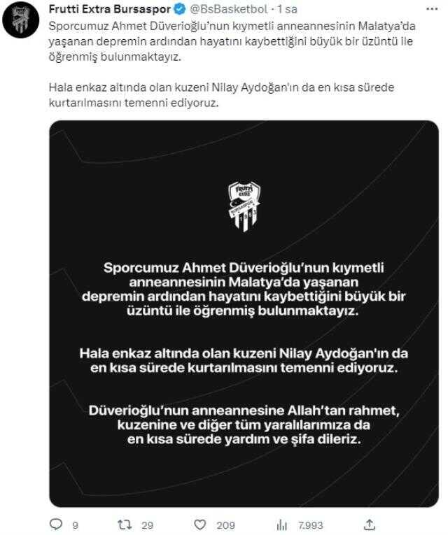 Fenerbahçe'de de forma giymişti! Ünlü Basketbolcu, yaşanan depremde anneannesini kaybetti