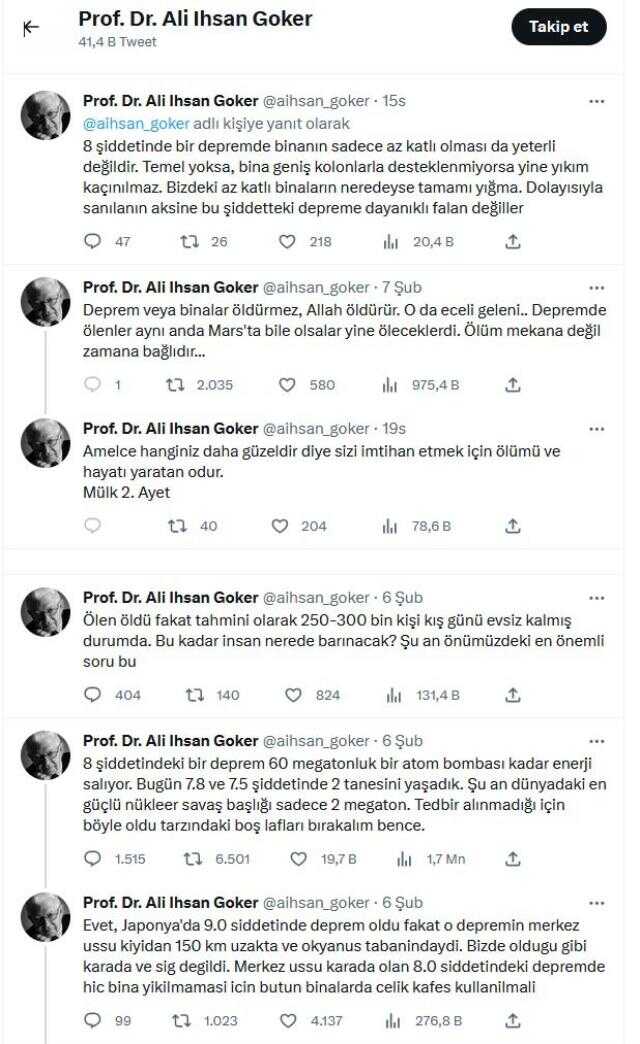 Bilecik'te 'Deprem ve binalar öldürmez, Allah öldürür' paylaşımı yapan öğretim üyesi için soruşturma açıldı