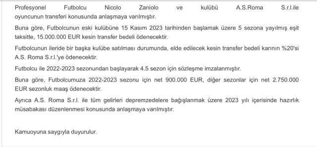 G.Saray, Zaniolo transferinin detaylarını açıkladı! İki kulüp depremzedeler için maç yapacak