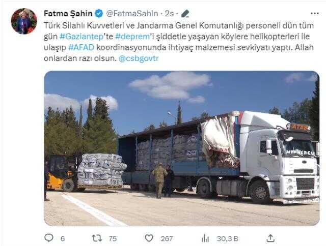 Gaziantep'te depremzedelere askeri helikopterlerle yardım malzemesi ulaştırıldı