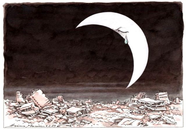 Komşu Türkiye'nin acısını paylaşmaya devam ediyor! Çizilen deprem karikatürü gündem oldu
