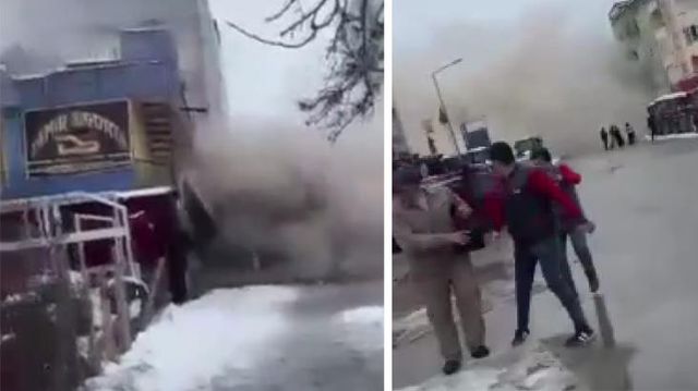 7.6'lık sarsıntının merkez üssü Elbistan'da deprem anı! Kamera nereye dönse bir bina yıkılıyor