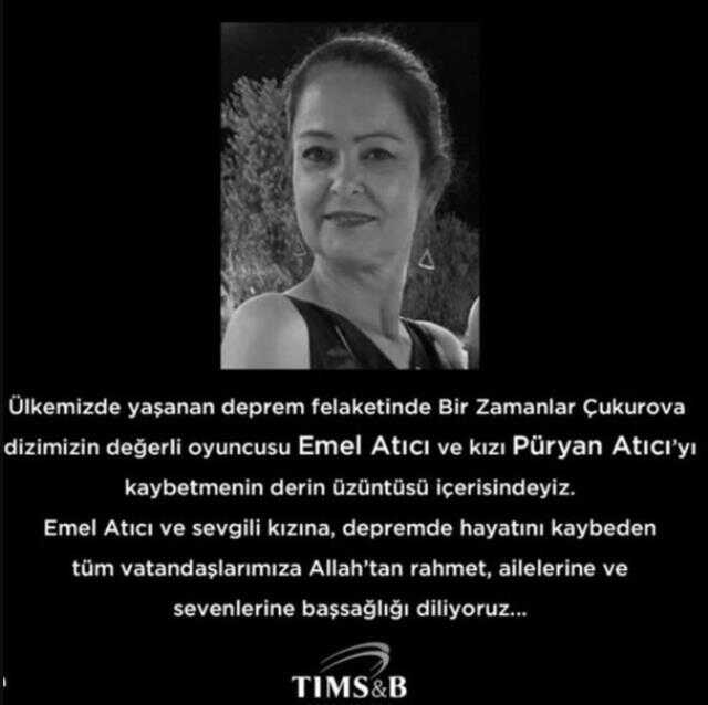 Bir Zamanlar Çukurova dizisinin oyuncusu Emel Atıcı ve kızı depremde hayatını kaybetti
