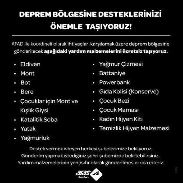 Deprem bölgesine kargo gidiyor mu? Deprem yardımı nasıl yapılır, ihtiyaç listesi neler?