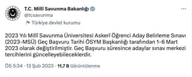 MSÜ geç başvuru tarihi ne zaman? MSÜ aday belirleme sınavı ertelendi mi? Milli Savunma Üniversitesi başvuru tarihi ne zamana ertelendi?