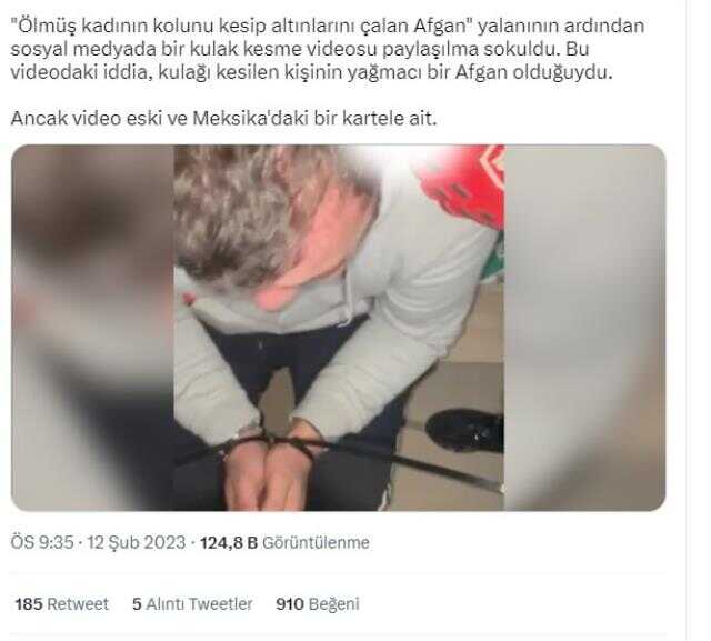 Videonun depremde ölen kadının kolunu kesip altınlarını çalan Afgan'a ait olduğu iddiası