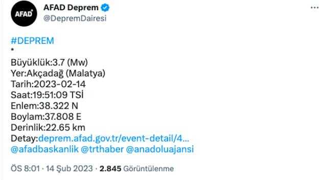 Malatya deprem mi oldu? SON DAKİKA! Az önce Malatya'da deprem mi oldu? Malatya deprem şiddeti ne?
