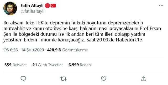 Teke Tek canlı izle! 14 Şubat 2023 Salı Fatih Altaylı ile Teke Tek Deprem Özel programı canlı izleme linki var mı? Teke Tek canlı izle! 14 Şubat 2023 Salı Fatih Altaylı ile Teke Tek Deprem Özel programı canlı izleme linki var mı?