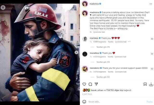 Dünyaca ünlü şarkıcı Madonna, deprem felaketi yaşayan Türkiye için Ahbap derneğine bağış çağrısı yaptı Dünyaca ünlü şarkıcı Madonna, deprem felaketi yaşayan Türkiye için Ahbap derneğine bağış çağrısı yaptı