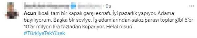 Türkiye Tek Yürek kampanyasında gelen bağışları katlayan Acun Ilıcalı, Twitter'da gündem oldu