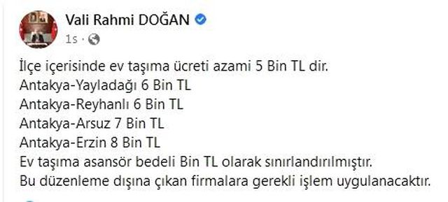 Hatay'da ev taşıma ücretine azami sınır getirildi Hatay'da ev taşıma ücretine azami sınır getirildi