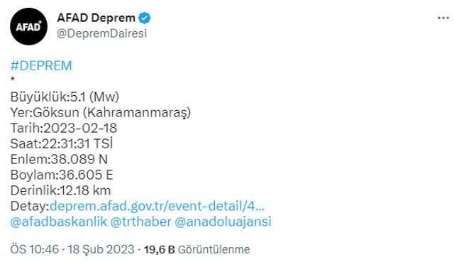 Son Dakika: Depremin merkez üssü Kahramanmaraş'ta 5.1 büyüklüğünde artçı sarsıntı meydana geldi