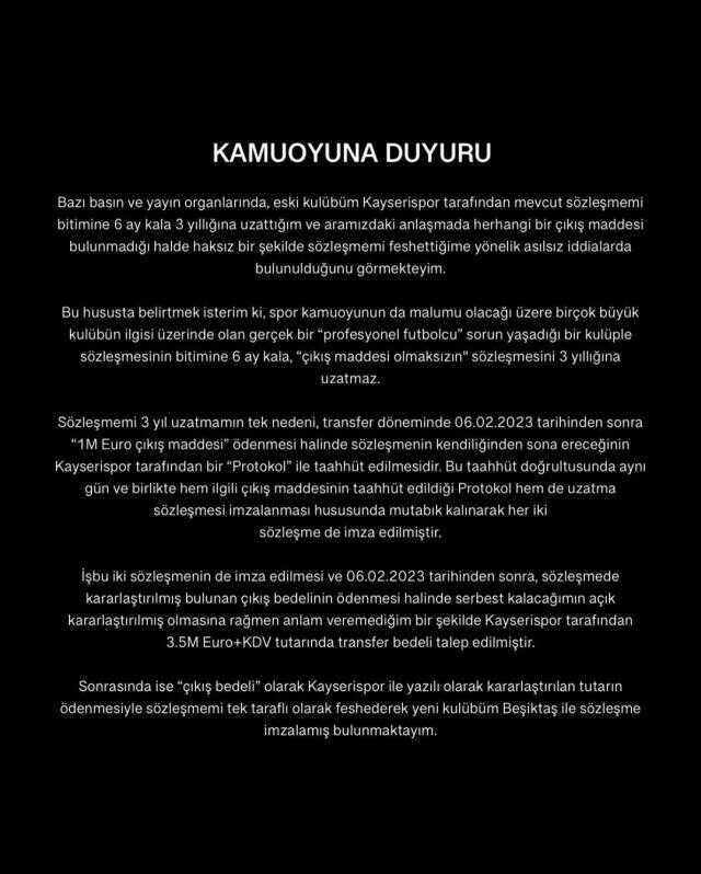 Onur Bulut Kayserispor'a ağır suçlama: Aldatma üzere planlanan eylem için suç duyurusunda bulunacağım