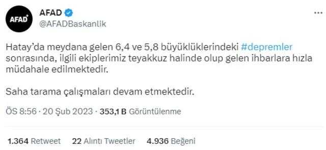 Son Dakika: Hatay'da 6.4 ve 5.8 büyüklüğünde iki büyük deprem! Yıkılan binalar var Son Dakika: Hatay'da 6.4 ve 5.8 büyüklüğünde iki büyük deprem! Yıkılan binalar var