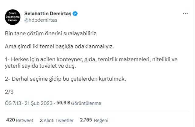 Cezaevindeki Demirtaş'tan Kılıçdaroğlu ve muhalefete birlik çağrısı: Yan yana yürüyün, başka çaremiz yok
