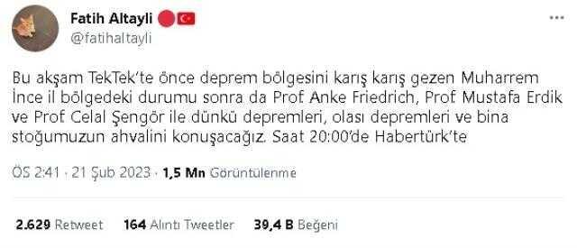 Teke Tek konukları kimler? 21 Şubat 2023 Fatih Altaylı ile Teke Tek bu haftanın konukları kimlerdir? Teke Tek konukları kimler? 21 Şubat 2023 Fatih Altaylı ile Teke Tek bu haftanın konukları kimlerdir?