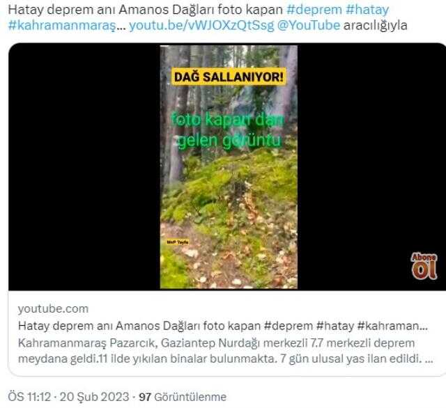 Videonun, deprem sırasında Amanos dağlarında kaydedildiği iddiası doğru değil