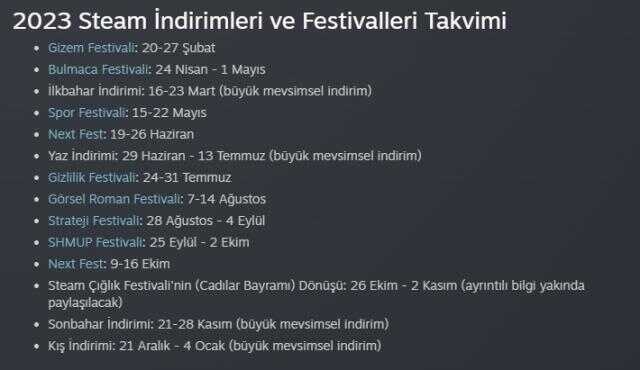 Steam, 2023 yılının indirim tarihlerini açıkladı