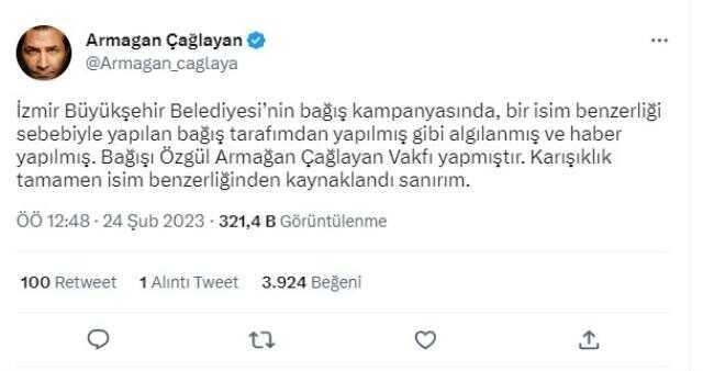 Armağan Çağlayan 'Bir Kira Bir Yuva' kampanyasına 1 milyon TL bağışladığı iddiasını yalanladı: İsim benzerliği Armağan Çağlayan 'Bir Kira Bir Yuva' kampanyasına 1 milyon TL bağışladığı iddiasını yalanladı: İsim benzerliği