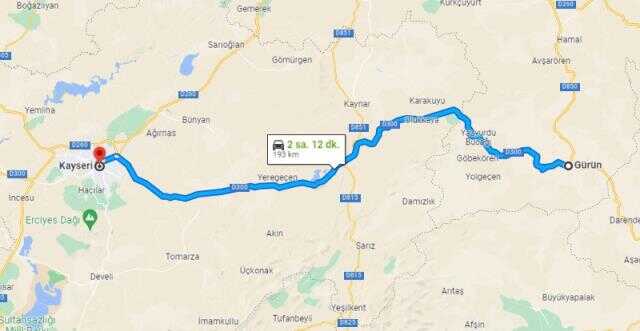 Kayseri Gürün arası kaç km? Gürün Kayseri'ye yakın mı, uzak mı?