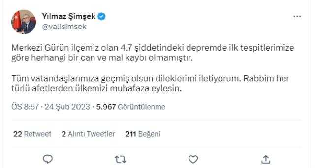 Son Dakika: Sivas'ın Gürün ilçesinde 4.7 büyüklüğünde deprem meydana geldi