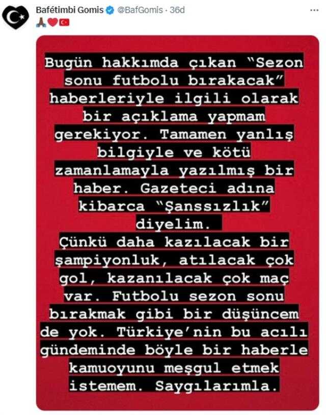 Galatasaray'ın golcüsü Gomis, futbolu bırakacağına yönelik iddiaları yalanladı
