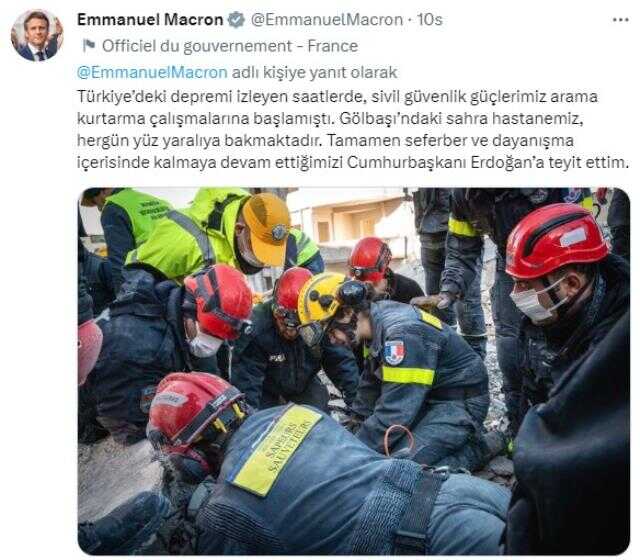 Macron, Fransa'nın Türkiye ile dayanışmasının devam edeceğini belirtti