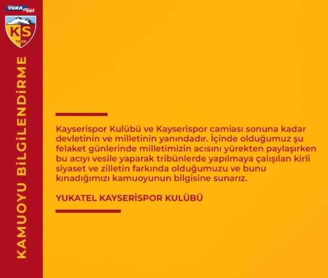 Devlet Bahçeli'nin futbol kulüplerine çağrısına Kayserispor'dan destek: Zillete karşıyız Devlet Bahçeli'nin futbol kulüplerine çağrısına Kayserispor'dan destek: Zillete karşıyız