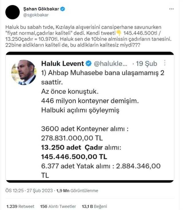 Şahan Gökbakar'ın 'Kaliteli çadır' sorusuna Haluk Levent'ten jet hızında yanıt geldi