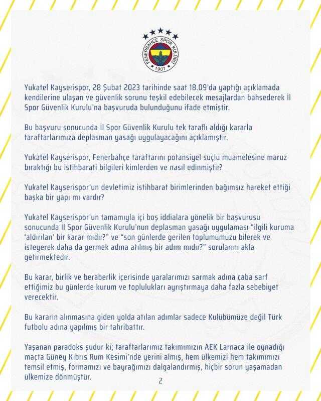 Deplasman yasağı için Fenerbahçe'den sert açıklama: Bu ayıp Türk futboluna yapılmıştır